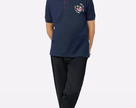 Navy Blue Logo Printed Polo