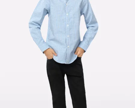 Light Blue Gingham Check Boys Shirt