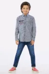 Dark Navy Mini-Check Boys Shirt