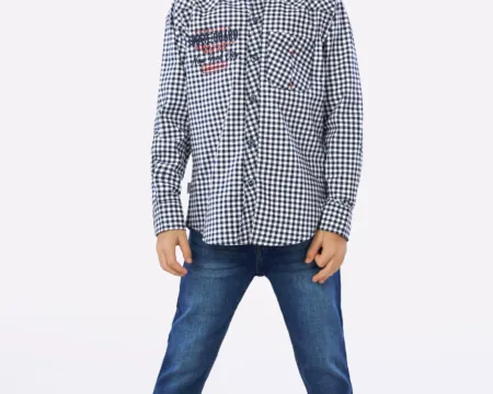 Dark Navy Mini-Check Boys Shirt