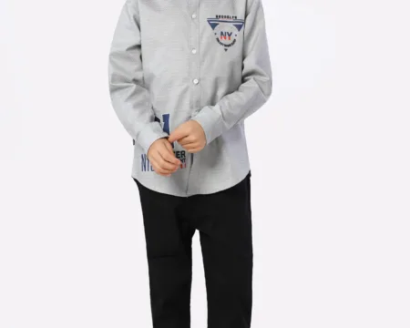 Silver Self Textured Boys Shirt