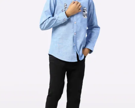 Blue Stipe Textured Boys Shirt