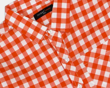 Orange Gingham Check Casual Shirt