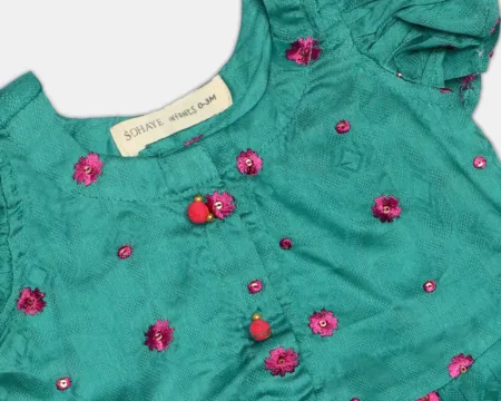 Green Embroidered Infant 2PC