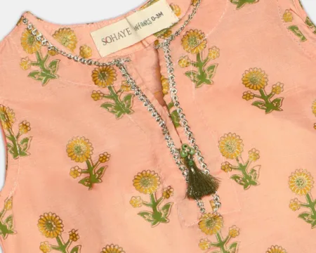Peach Block Printed Infant 2PC