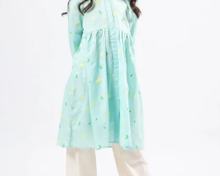 Sky Blue Embroidered Girls Kurti