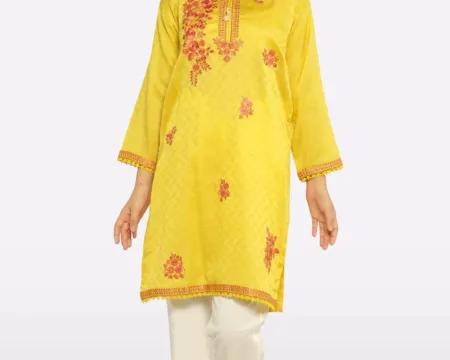 Yellow Embroidered Girls Kurti