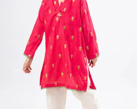 Red Embroidered Girls Kurti