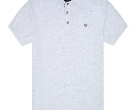 Heather Grey Plain Band Collar T-shirt
