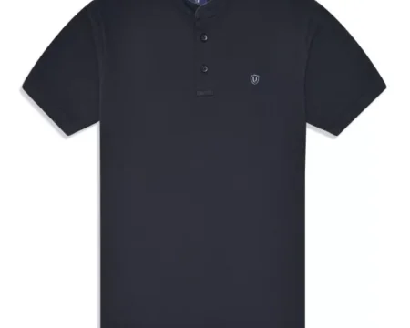 Black Plain Band Collar T-shirt