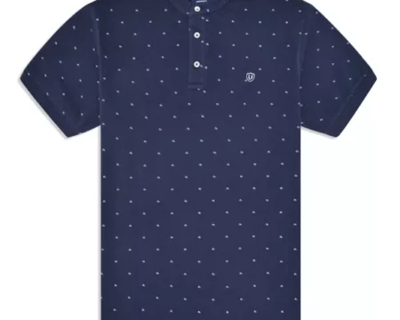 Navy Printed Band Collar T-shirt