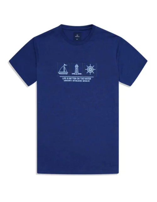Blue Printed Crew Neck T-shirt