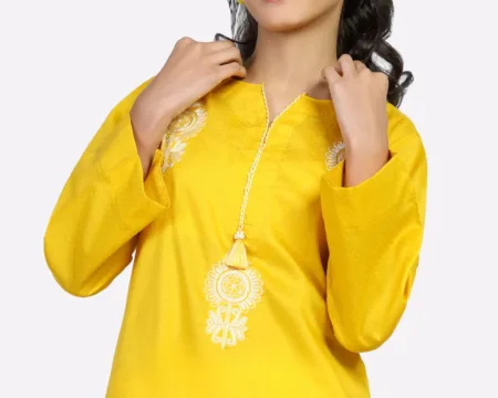Yellow Embroidered Teens Kurti