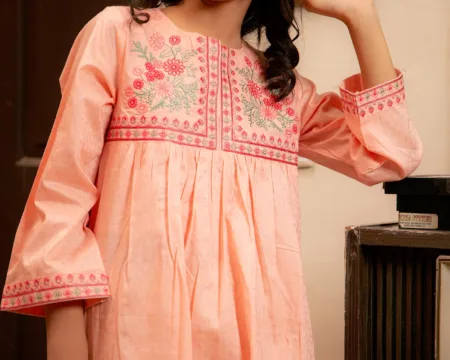 Peach Embroidered Teens Kurti