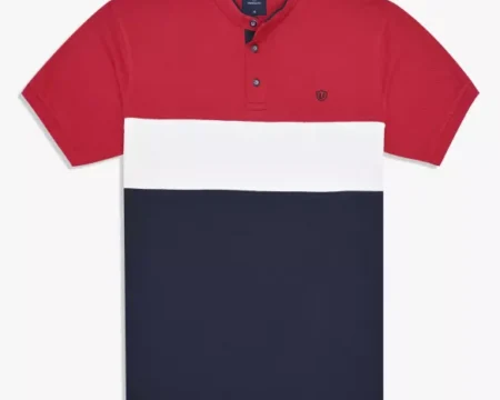 Red Color Block Band Collar T-Shirt