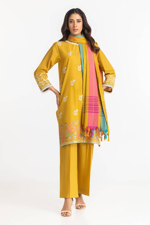 3 Piece Cambric Embroidered Suit IUSTKSD-391