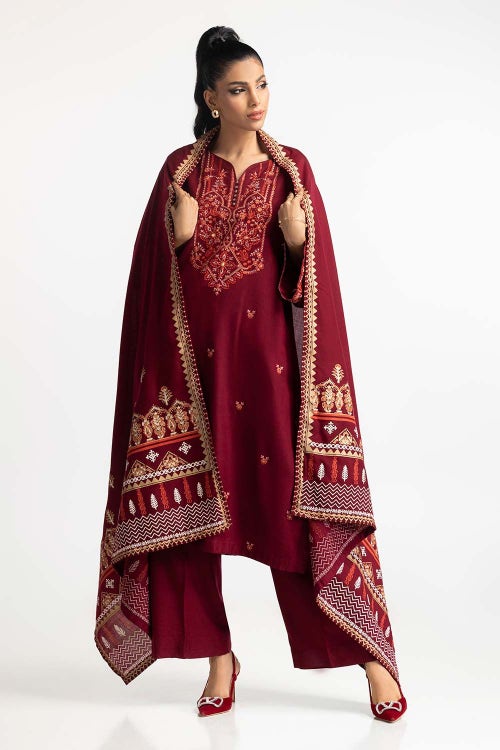 3 Piece Acrylic Embroidered Suit IUSTKSD-494