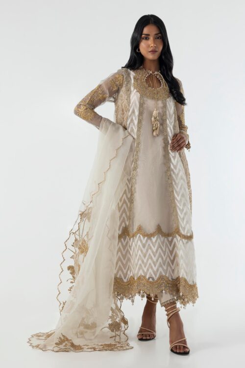 Stitched White Embroidered Shirt + Bottom + Dupatta