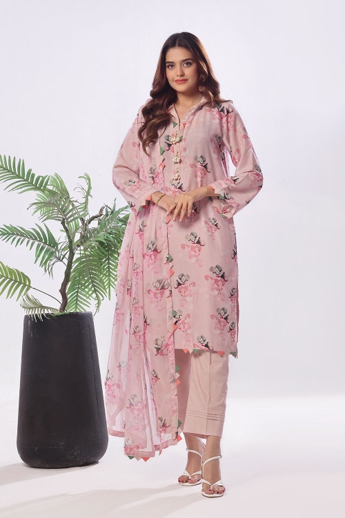 3 Piece Unstitched Printed Soya Silk Suit with Printed Chiffon Dupatta SY-52002