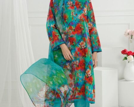 3 Piece Unstitched Printed Lawn Suit with Printed Pure Silk Chiffon Dupatta C-52003