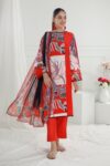 3 Piece Unstitched Printed Cotton Silk Suit with Printed Chiffon Dupatta CS-52006
