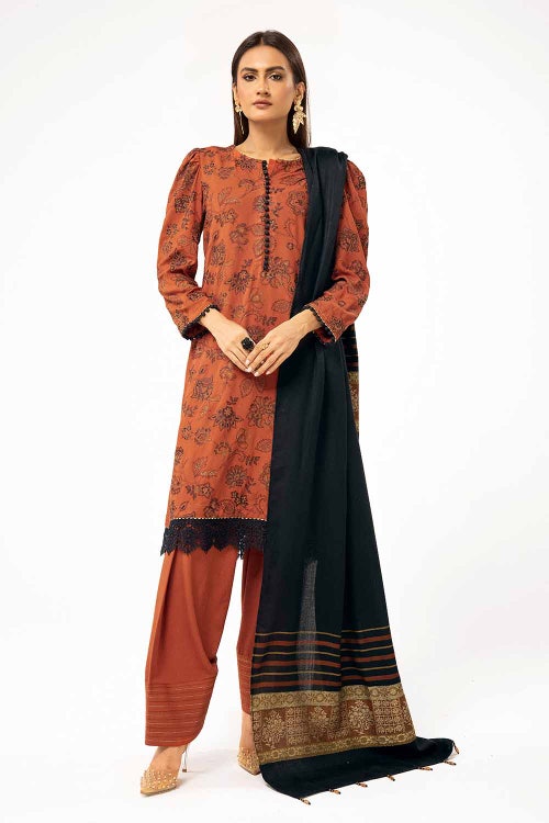 3 Piece Unstitched Embroidered Karandi Suit with Pashmina Suit AP-42001