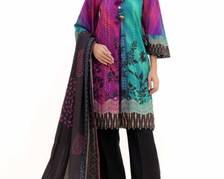 3 Piece Unstitched Printed Khaddar Suit with Printed Cotton Net Dupatta CN-42003