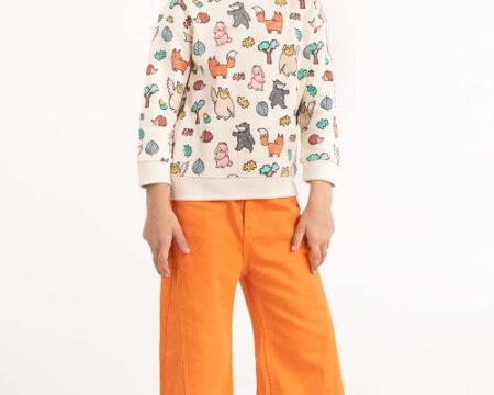 Toddler Girl Cream Sweatshirt With Rib At Neck 224-612-019