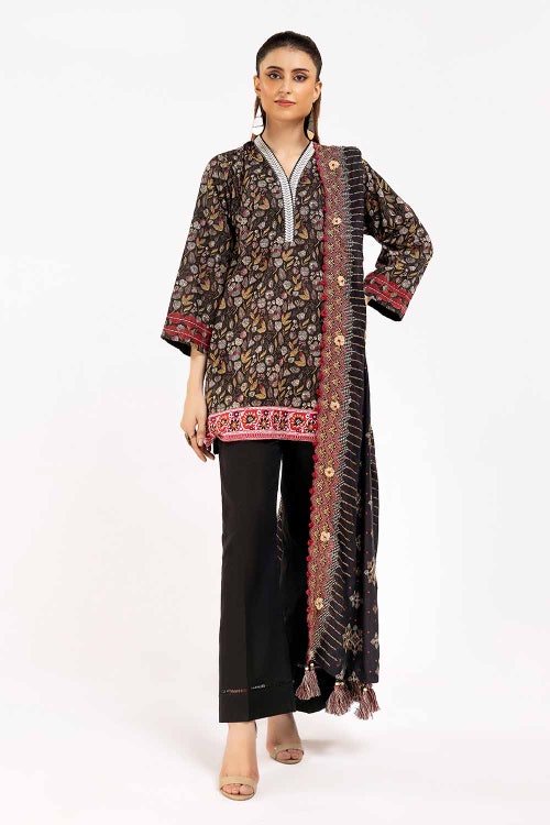 3 Piece Unstitched Printed Khaddar Suit with Embroidered Twill Cotton Linen Dupatta CV-42012
