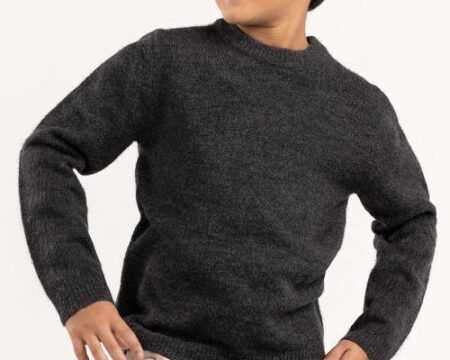Junior Boy Dark Grey Knit Sweater With A Round Neck 224-311-009