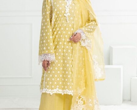3 Piece Unstitched Lacquer Printed Lawn Suit with Embroidered Paper Cotton Dupatta PC-52001