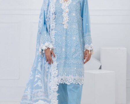 3 Piece Unstitched Embroidered Lawn Suit with Burnout Printed Net Dupatta FE-52012