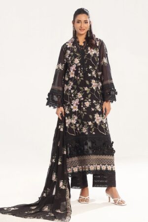 embroidered chiffon dupatta embroidered swiss voile shirt front dyed swiss voile back gulahmed lsv 52008 full front