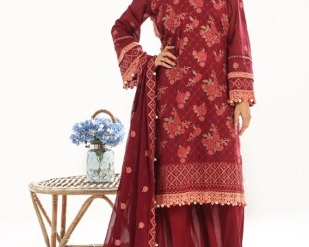 3 Piece Unstitched Embroidered Swiss Voile Suit with Embroidered Chiffon Dupatta LSV-52022