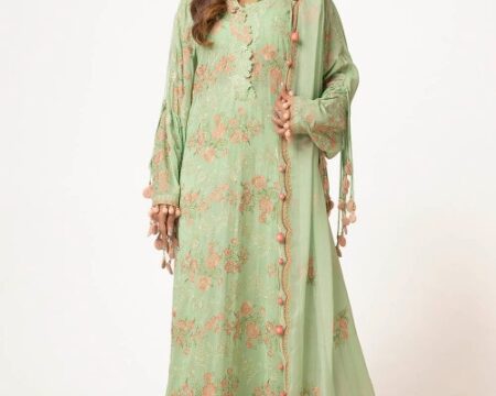 3 Piece Unstitched Embroidered Swiss Voile Suit with Embroidered Chiffon Dupatta LSV-52006
