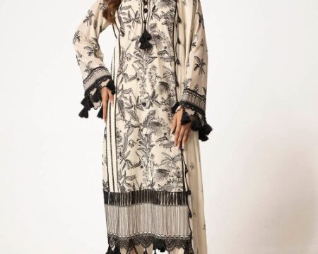 3 Piece Unstitched Embroidered Swiss Voile Suit with Embroidered Chiffon Dupatta LSV-52009
