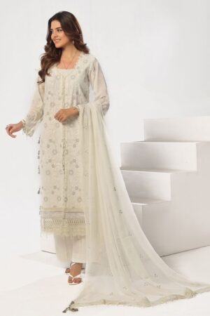 embroidered chiffon dupatta with lace embroidered swiss voile on organza back dyed inner trouser gulahmed lsv 52017 side full