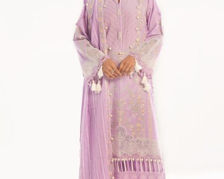 3 Piece Unstitched Embroidered Lawn Suit with Embroidered Leno Dupatta PM-52034
