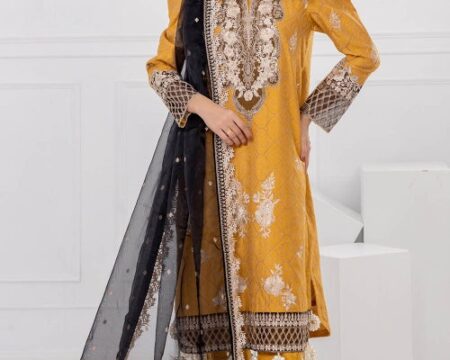 3 Piece Unstitched Embroidered Jacquard Suit with Embroidered Organza Dupatta FE-52001