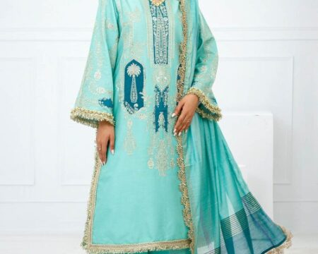 3 Piece Unstitched Embroidered Lawn Suit with Yarn Dyed Dupatta FE-52083