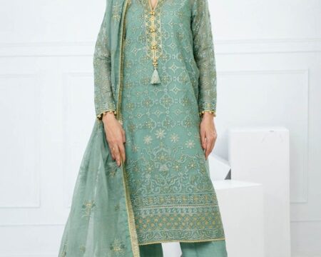 3 Piece Unstitched Embroidered Cotton Net Suit with Embroidered Cotton Net Dupatta FE-52088