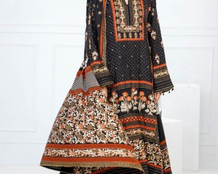 3 Piece Unstitched Embroidered Raw Silk Suit with Raw Silk Dupatta FE-52091