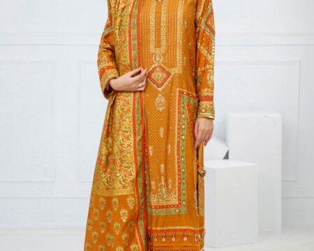 3 Piece Unstitched Embroidered Paper Cotton Suit with Paper Cotton Dupatta FE-52092