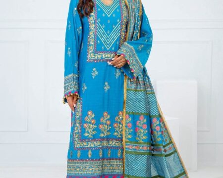 3 Piece Unstitched Embroidered Paper Cotton Suit with Paper Cotton Dupatta FE-52094