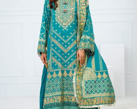 3 Piece Unstitched Embroidered Paper Cotton Suit with Paper Cotton Dupatta FE-52096