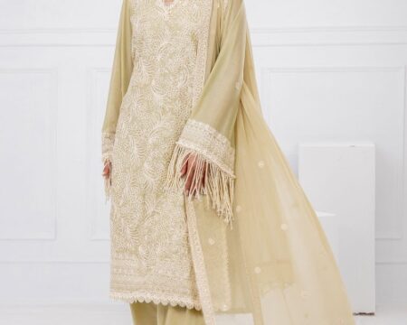 3 Piece Unstitched Embroidered Lawn Suit with Embroidered Chiffon Dupatta FE-52104