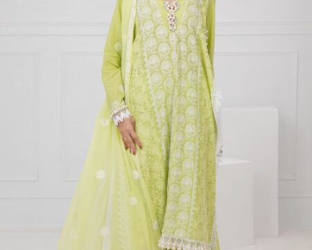 3 Piece Unstitched Embroidered Lawn Suit with Embroidered Chiffon Dupatta FE-52142