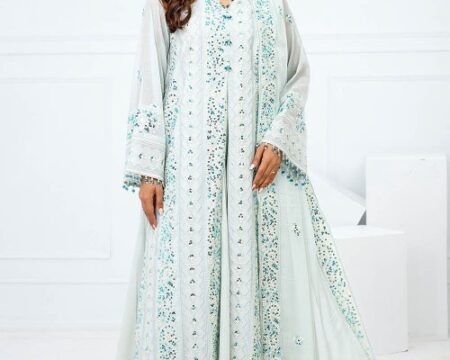 3 Piece Unstitched Embroidered Paper Cotton Suit with Embroidered Chiffon Dupatta FE-52153