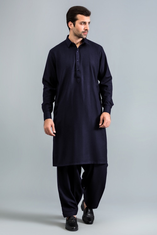 Dark Navy Unstitched Fabric Bannu Superior