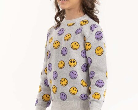 Junior Girl Grey Jacquard Sweater 224-411-004